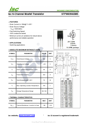 STFW69N65M5 Datasheet PDF Inchange Semiconductor