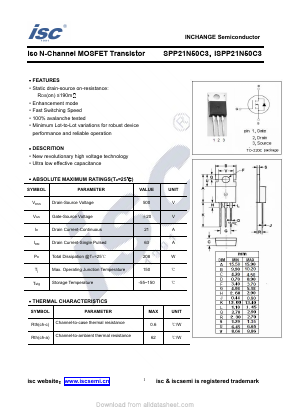 SPP21N50C3 Datasheet PDF Inchange Semiconductor