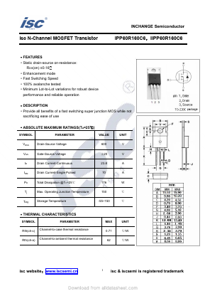 IIPP60R160C6 Datasheet PDF Inchange Semiconductor