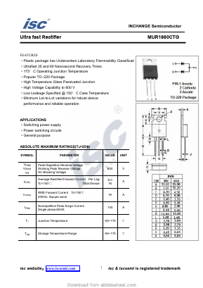 MUR1660CTG Datasheet PDF Inchange Semiconductor