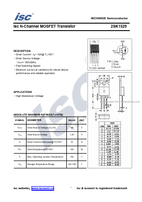 2SK1529 Datasheet PDF Inchange Semiconductor
