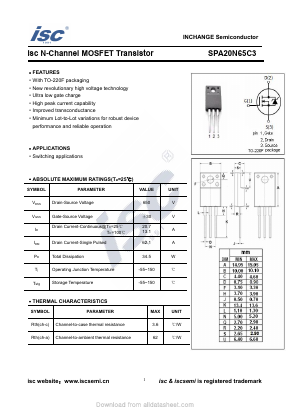 SPA20N65C3 Datasheet PDF Inchange Semiconductor