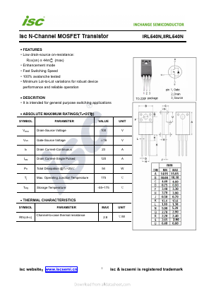 IRLI540N Datasheet PDF Inchange Semiconductor