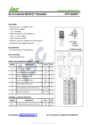 STF140N8F7 Datasheet PDF Inchange Semiconductor