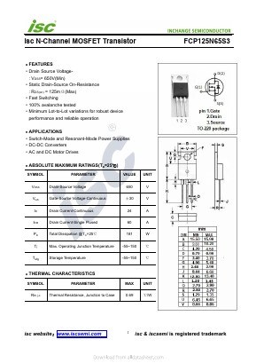 FCP125N65S3 Datasheet PDF Inchange Semiconductor