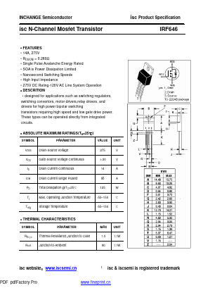IRF646 Datasheet PDF Inchange Semiconductor