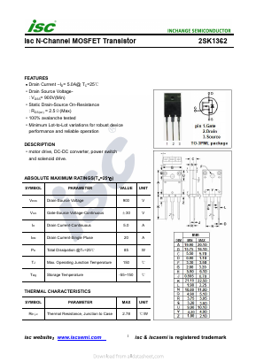 K1362 Datasheet PDF Inchange Semiconductor