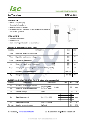 BTA140-600 Datasheet PDF Inchange Semiconductor