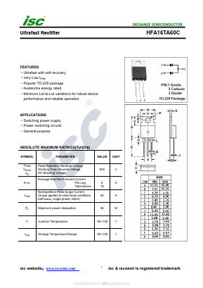 HFA16TA60C Datasheet PDF Inchange Semiconductor