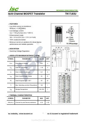 TK17J65U Datasheet PDF Inchange Semiconductor