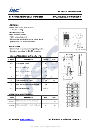 IIPP070N08N3 Datasheet PDF Inchange Semiconductor