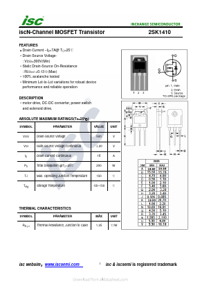 2SK1410 Datasheet PDF Inchange Semiconductor
