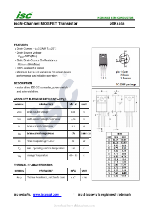 2SK1458 Datasheet PDF Inchange Semiconductor