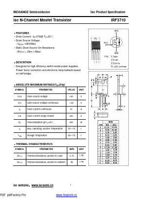 IRF3710 Datasheet PDF Inchange Semiconductor