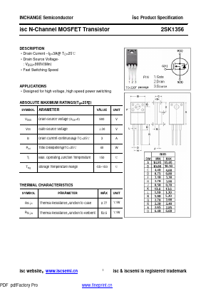 K1356 Datasheet PDF Inchange Semiconductor