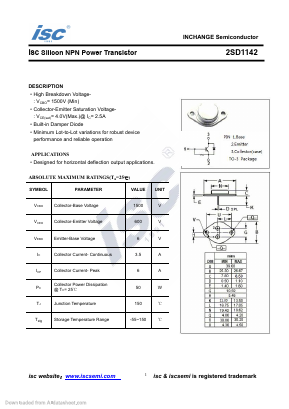 2SD1142 Datasheet PDF Inchange Semiconductor