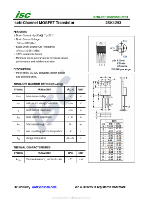 2SK1293 Datasheet PDF Inchange Semiconductor