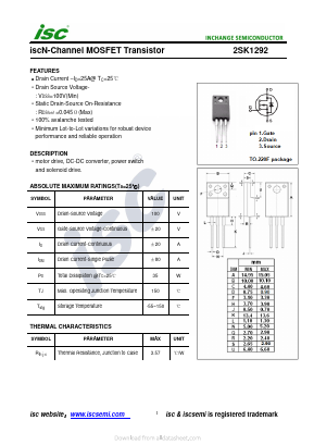 2SK1292 Datasheet PDF Inchange Semiconductor