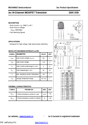 2SK1339 Datasheet PDF Inchange Semiconductor