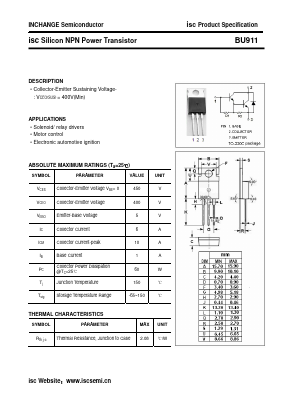 BU911 Datasheet PDF Inchange Semiconductor