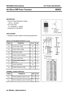 BD952 Datasheet PDF Inchange Semiconductor