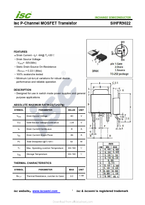 SIHFR9022 Datasheet PDF Inchange Semiconductor