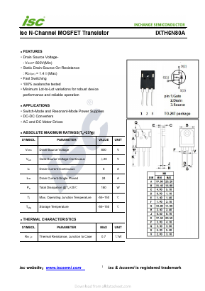 IXTH6N80A Datasheet PDF Inchange Semiconductor