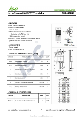 FDP047N10 Datasheet PDF Inchange Semiconductor