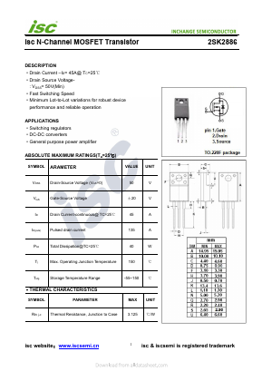 K2886 Datasheet PDF Inchange Semiconductor
