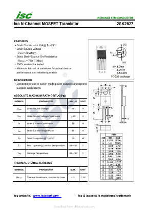 K2927 Datasheet PDF Inchange Semiconductor