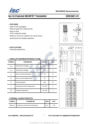 2SK3681-01 Datasheet PDF Inchange Semiconductor