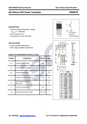 A818 Datasheet PDF Inchange Semiconductor
