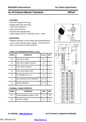 IRF647 Datasheet PDF Inchange Semiconductor