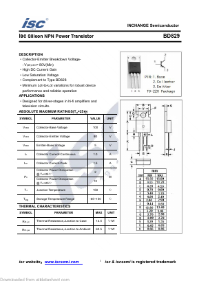 BD829 Datasheet PDF Inchange Semiconductor