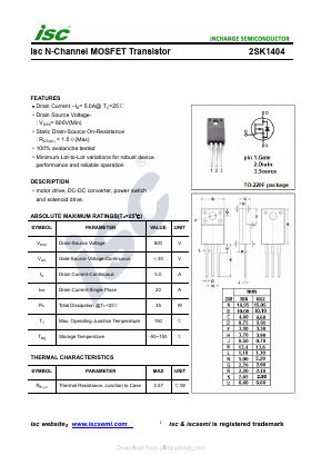 2SK1404 Datasheet PDF Inchange Semiconductor