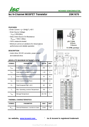 K1670 Datasheet PDF Inchange Semiconductor