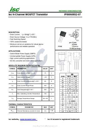 IPI80N08S2-07 Datasheet PDF Inchange Semiconductor
