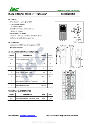 SSH6N80AS Datasheet PDF Inchange Semiconductor