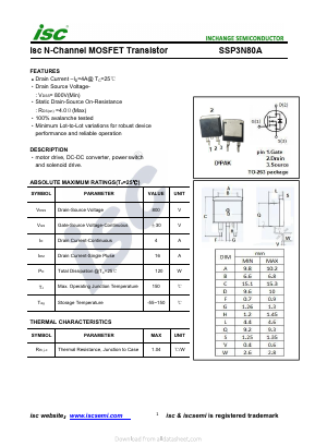 SSP3N80A Datasheet PDF Inchange Semiconductor