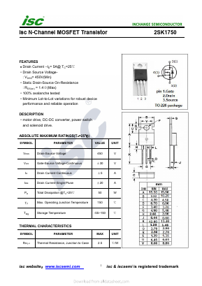 2SK1750 Datasheet PDF Inchange Semiconductor