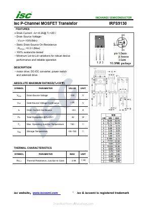 IRFS9130 Datasheet PDF Inchange Semiconductor