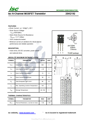 K2192 Datasheet PDF Inchange Semiconductor