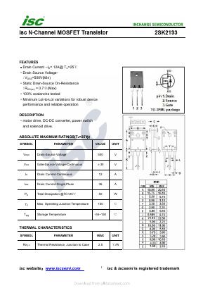 2SK2193 Datasheet PDF Inchange Semiconductor