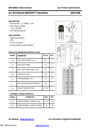 2SK2398 Datasheet PDF Inchange Semiconductor