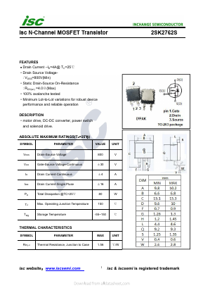 2SK2762S Datasheet PDF Inchange Semiconductor