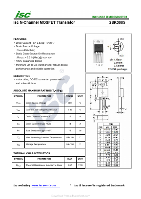 K3085 Datasheet PDF Inchange Semiconductor