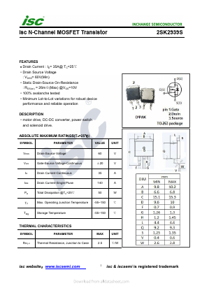 K2939S Datasheet PDF Inchange Semiconductor