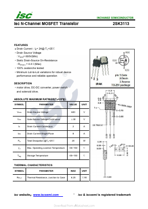 K3113 Datasheet PDF Inchange Semiconductor