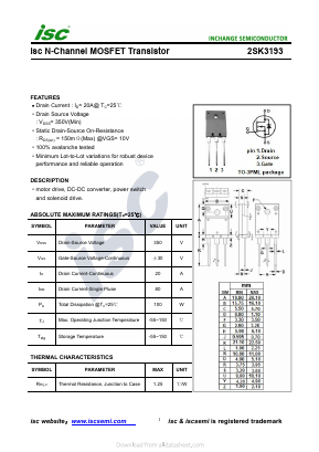 2SK3193 Datasheet PDF Inchange Semiconductor