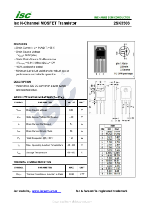 2SK3903 Datasheet PDF Inchange Semiconductor